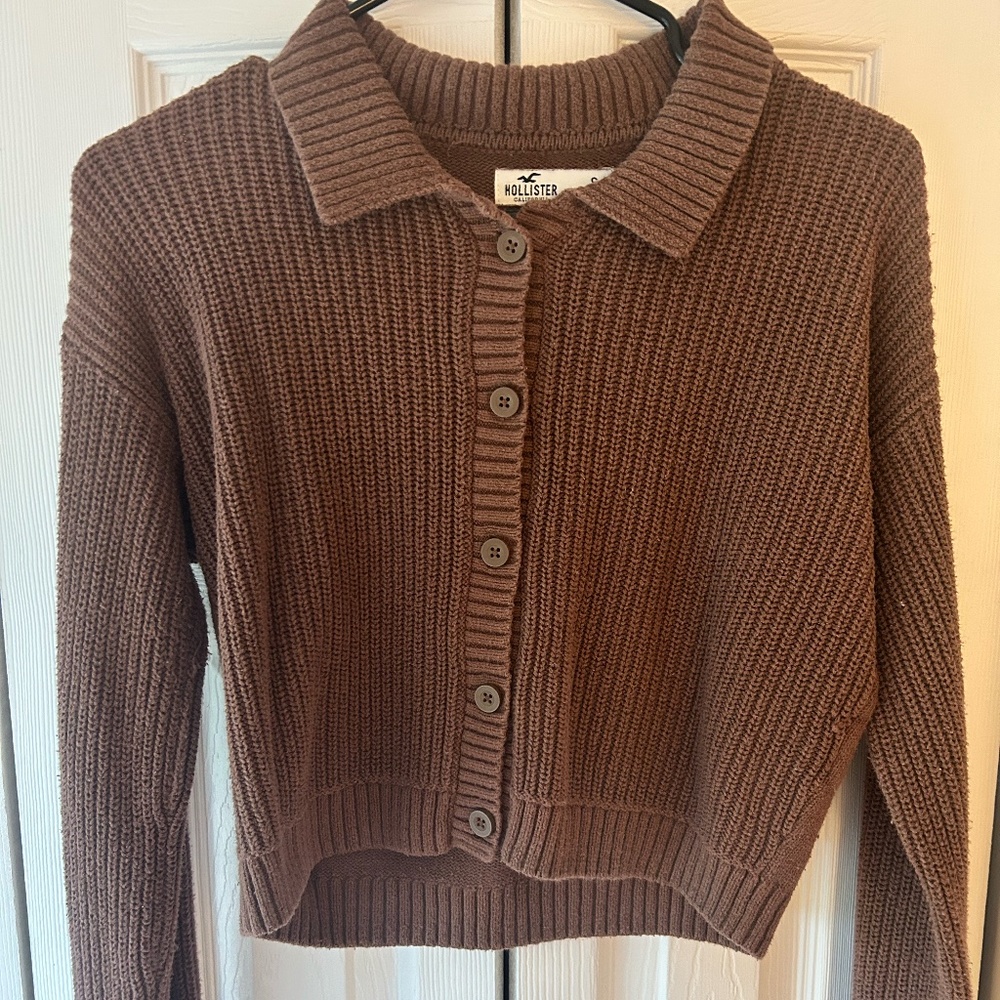 Hollister Brown Button Down Sweater